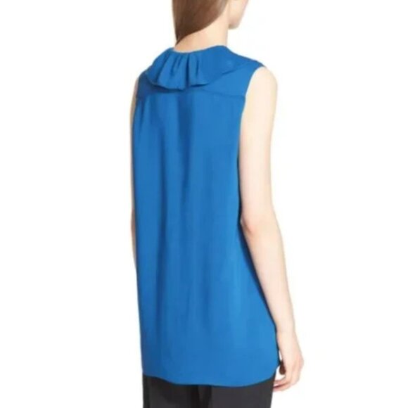 NEW Lanvin Ruffle V Neck Sleeveless Blouse in Blue Sz. M - Picture 4 of 4